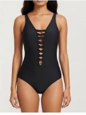 Bleu Rod Beattie Black Lace-Up One-Piece Swimsuit